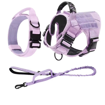 3pcs Tactical No Pull Large Dog Harness, Leash and Collar Set for Large Strong Dogs