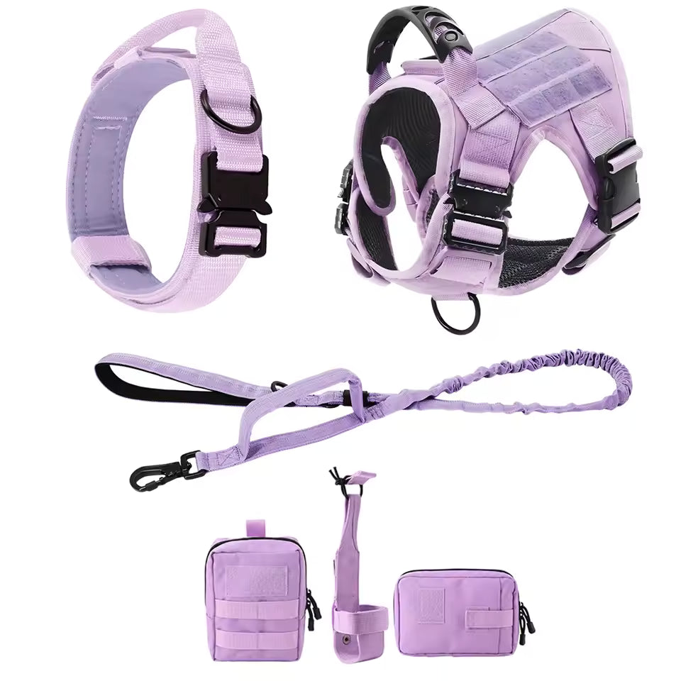 Tactical Dog Harness Set - Leash, Collar & MOLLE Pouches for Large Dogs